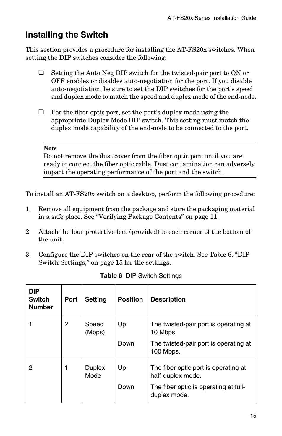 Installing the switch | IBM AT-FS202SC/FS3 User Manual | Page 23 / 44