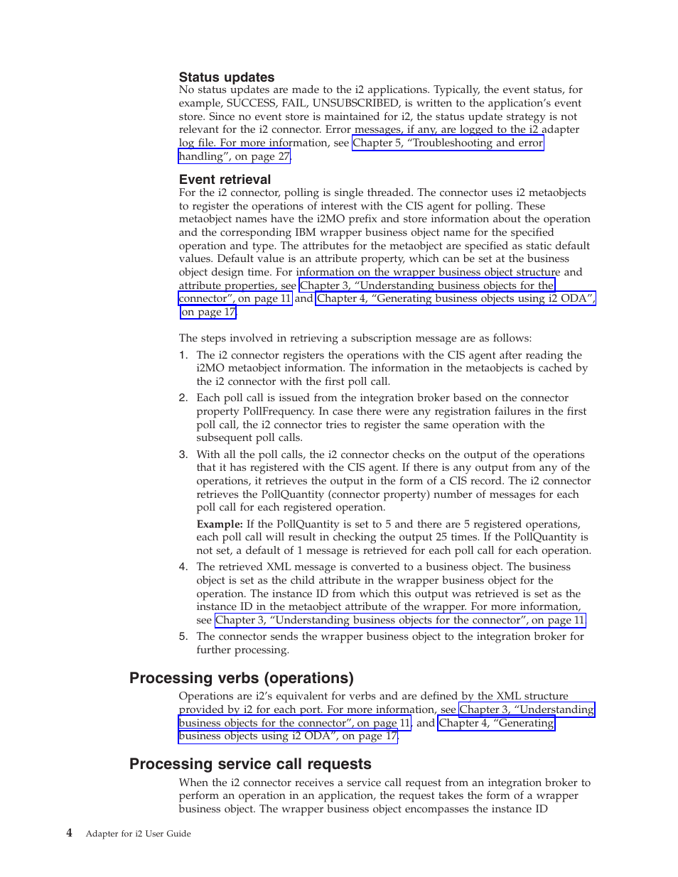 Processing verbs (operations), Processing service call requests | IBM WebSphere Business Integration Adapter User Manual | Page 14 / 92