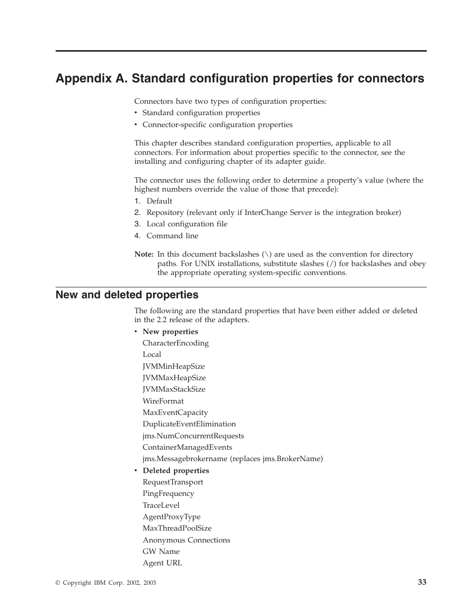 New and deleted properties | IBM WebSphere Business Integration Adapter User Manual | Page 43 / 92