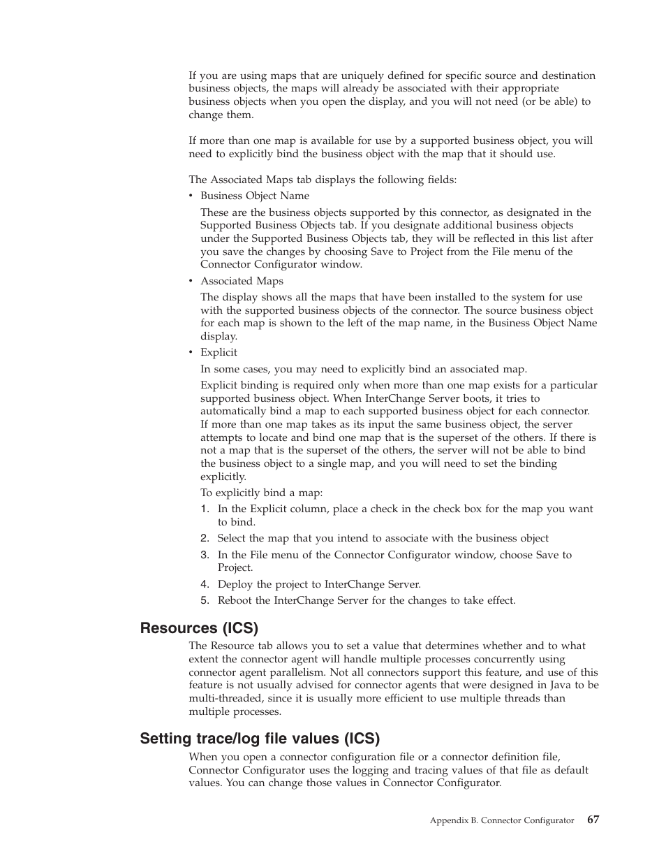 Resources (ics), Setting trace/log file values (ics) | IBM WebSphere Business Integration Adapter User Manual | Page 77 / 92