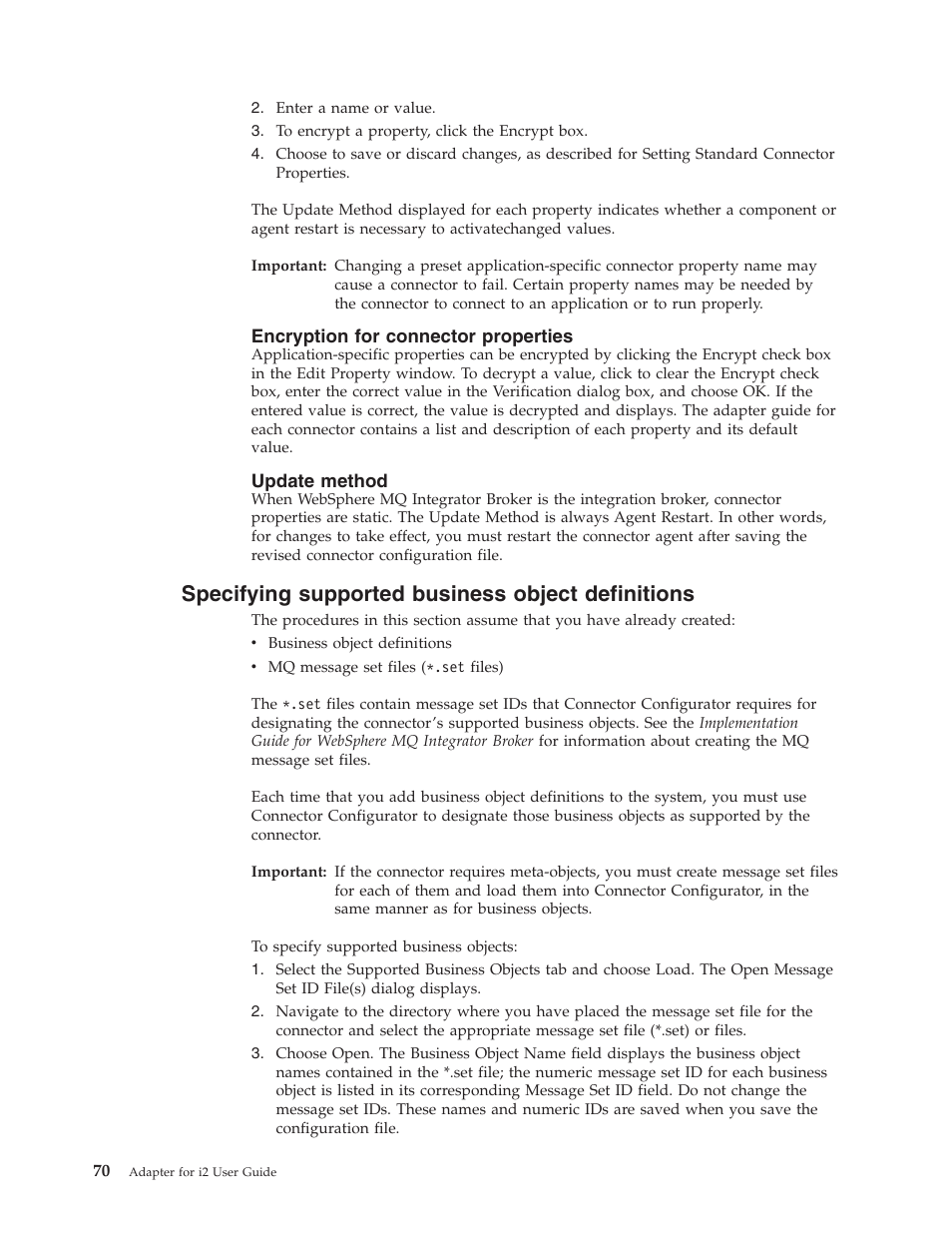 Specifying supported business object definitions | IBM WebSphere Business Integration Adapter User Manual | Page 80 / 92