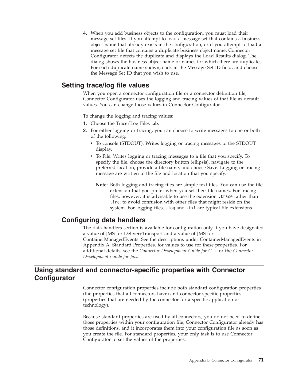 Setting trace/log file values, Configuring data handlers | IBM WebSphere Business Integration Adapter User Manual | Page 81 / 92