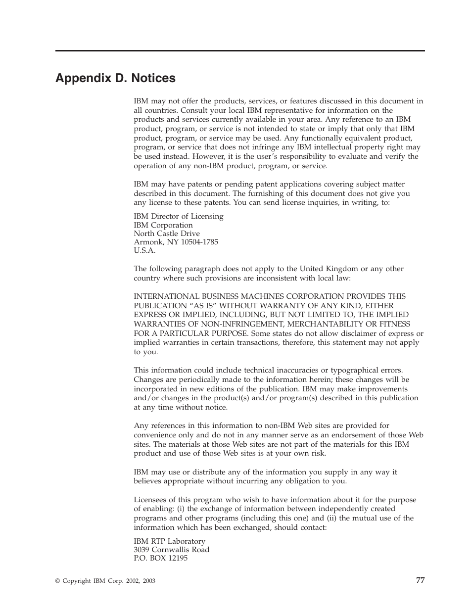 Appendix d. notices | IBM WebSphere Business Integration Adapter User Manual | Page 87 / 92