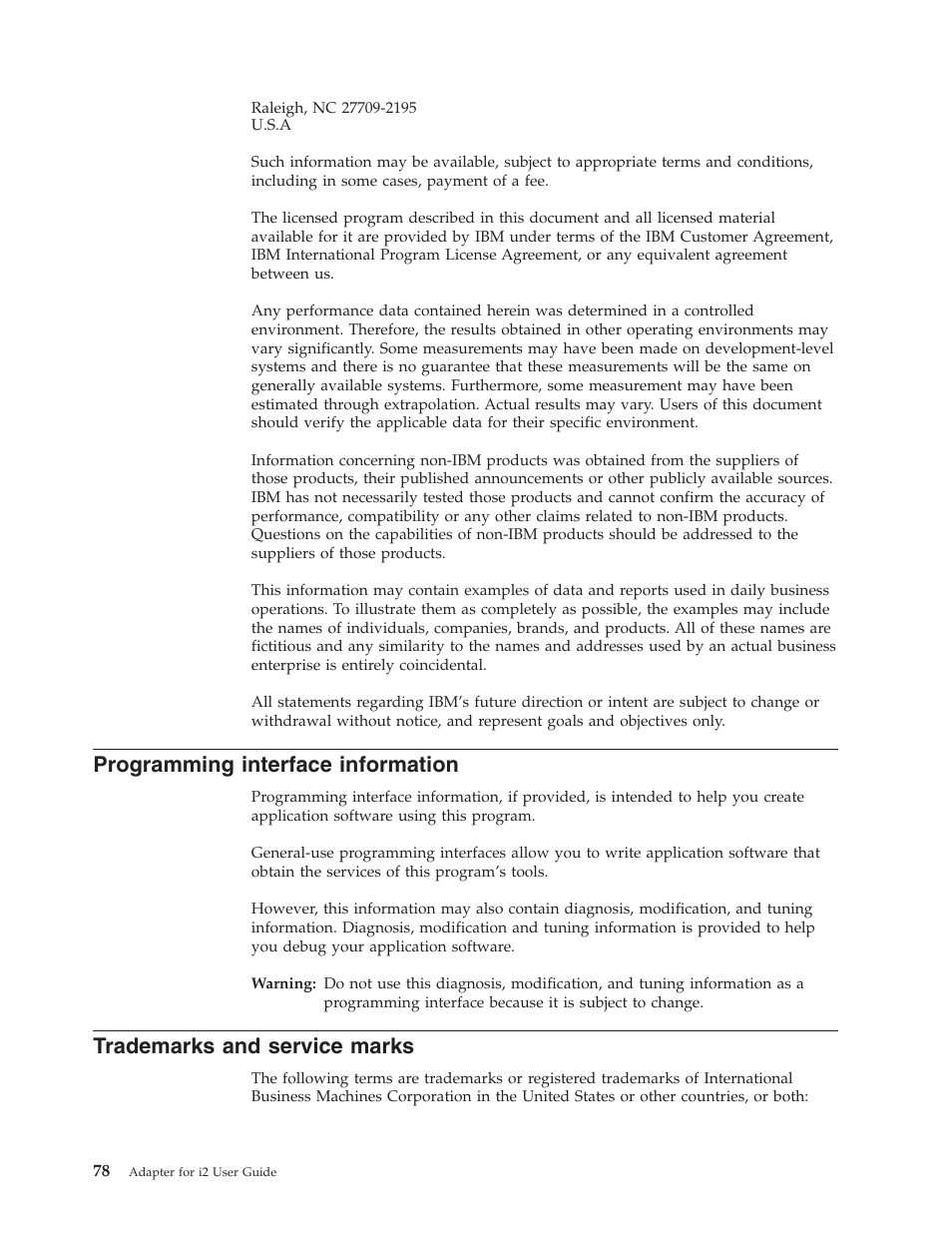 Programming interface information, Trademarks and service marks | IBM WebSphere Business Integration Adapter User Manual | Page 88 / 92