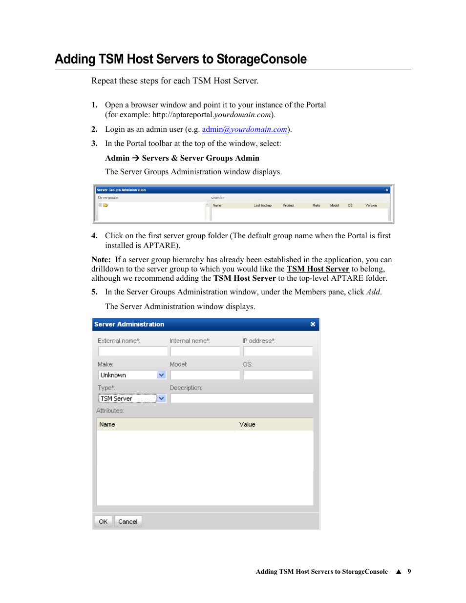 Adding tsm host servers to storageconsole | IBM APTARE 6.5 User Manual | Page 15 / 46