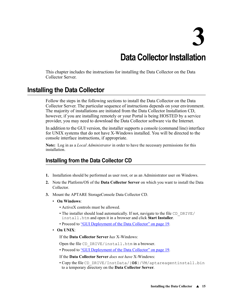 Data collector installation, Installing the data collector, Installing from the data collector cd | Chapter 3 | IBM APTARE 6.5 User Manual | Page 21 / 46