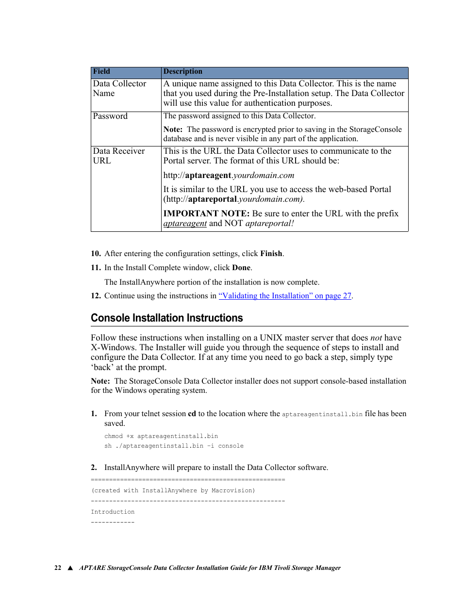 Console installation instructions | IBM APTARE 6.5 User Manual | Page 28 / 46