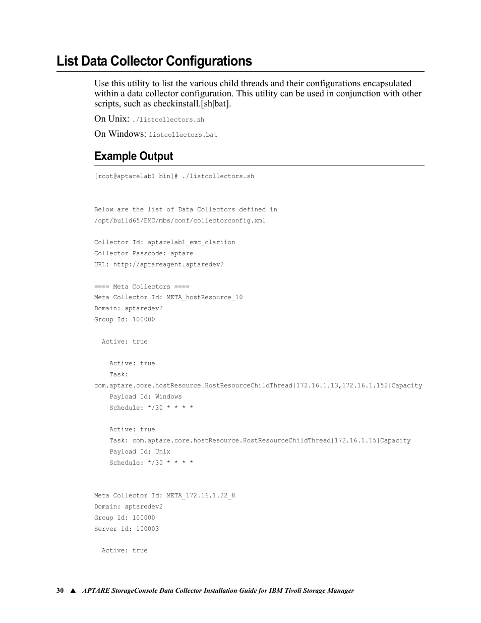 List data collector configurations, Example output | IBM APTARE 6.5 User Manual | Page 36 / 46