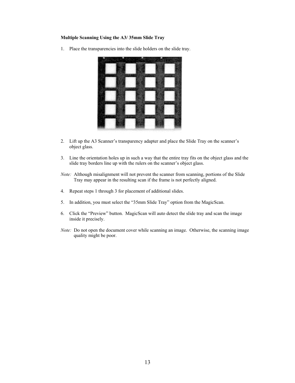 Multiple scanning using the a3/ 35mm slide tray | IBM PowerLook 2100XL User Manual | Page 13 / 26