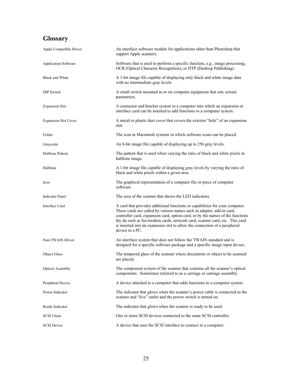 Glossary | IBM PowerLook 2100XL User Manual | Page 25 / 26