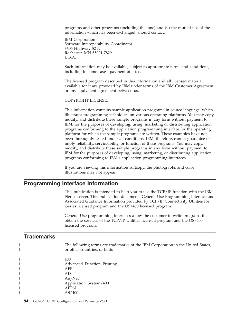 Programming interface information, Trademarks | IBM SC41-5420-04 User Manual | Page 108 / 116