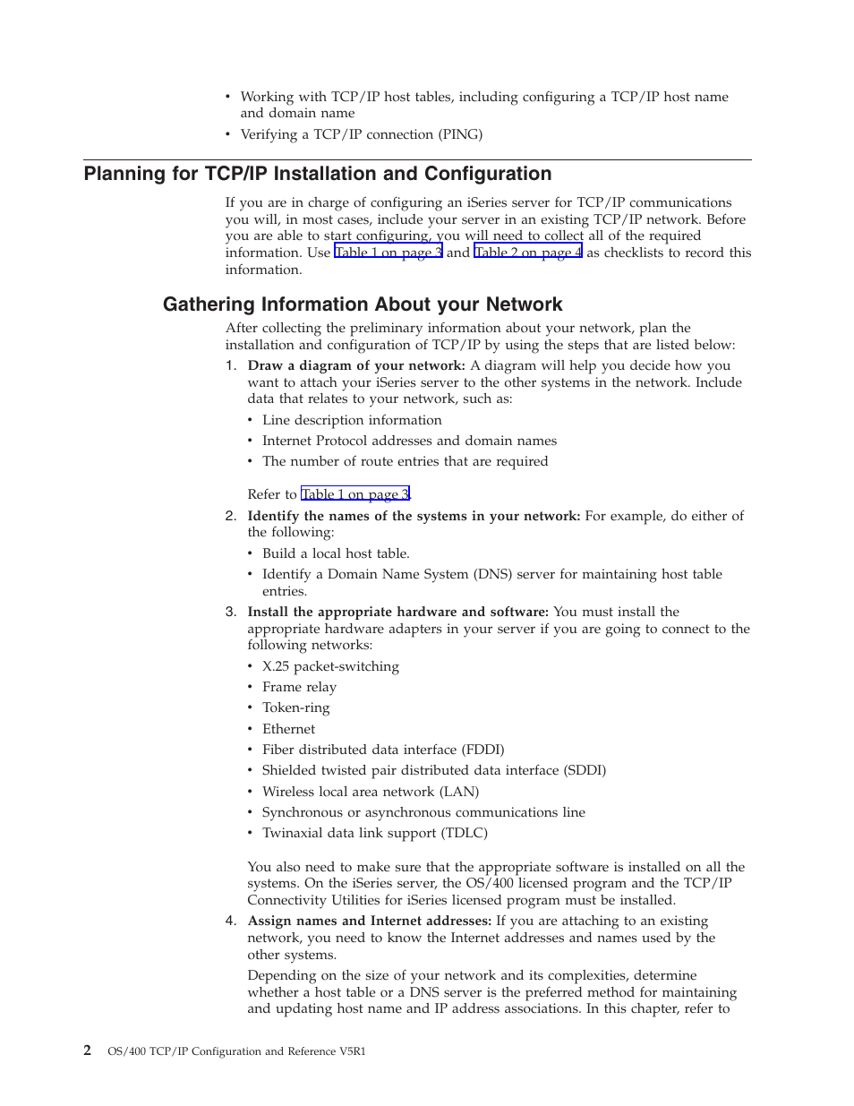 Planning for tcp/ip installation and configuration, Gathering information about your network | IBM SC41-5420-04 User Manual | Page 16 / 116