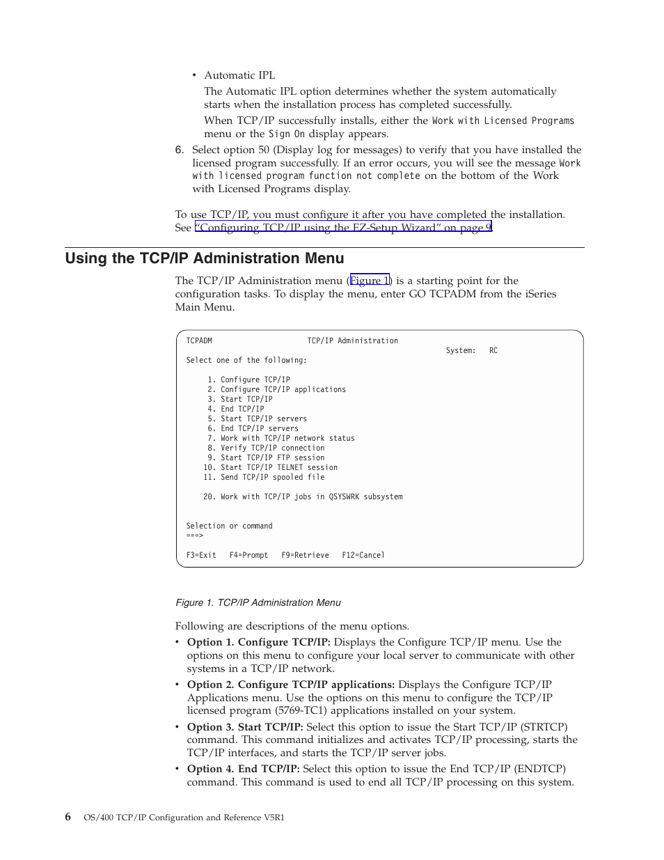 Using the tcp/ip administration menu | IBM SC41-5420-04 User Manual | Page 20 / 116