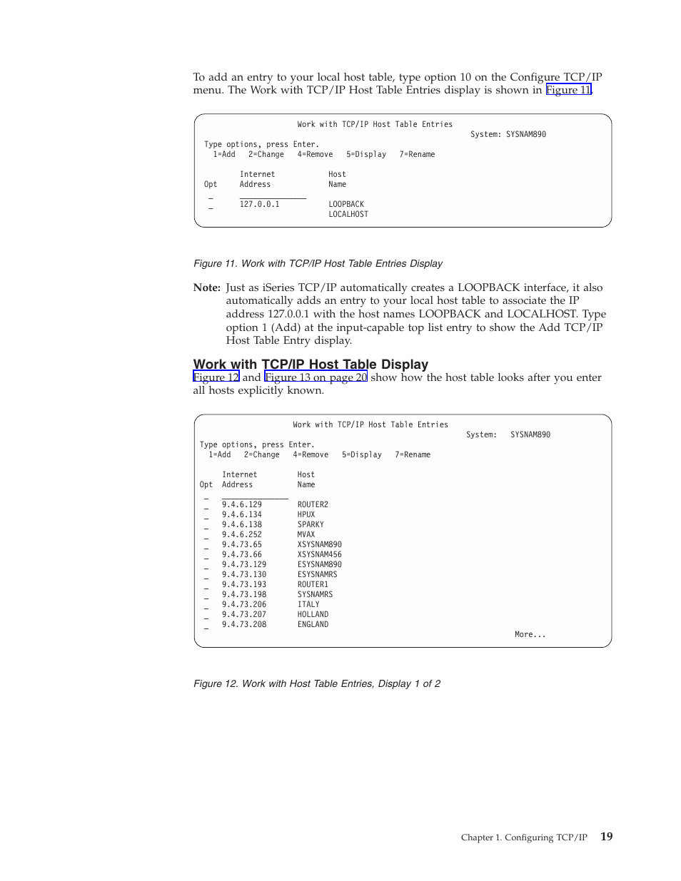 Work with tcp/ip host table display | IBM SC41-5420-04 User Manual | Page 33 / 116