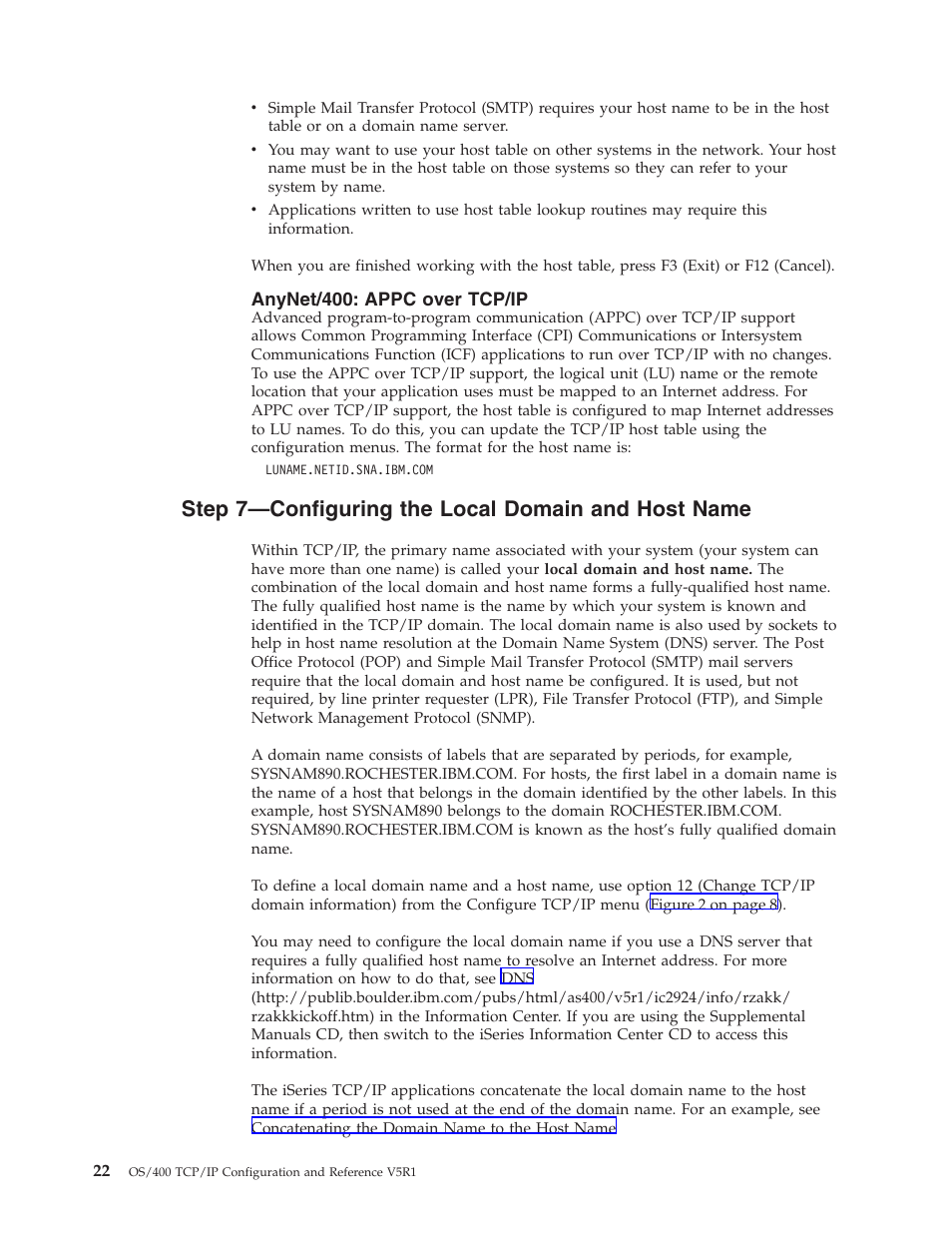 Anynet/400: appc over tcp/ip, Step 7—configuring the local domain and host name | IBM SC41-5420-04 User Manual | Page 36 / 116