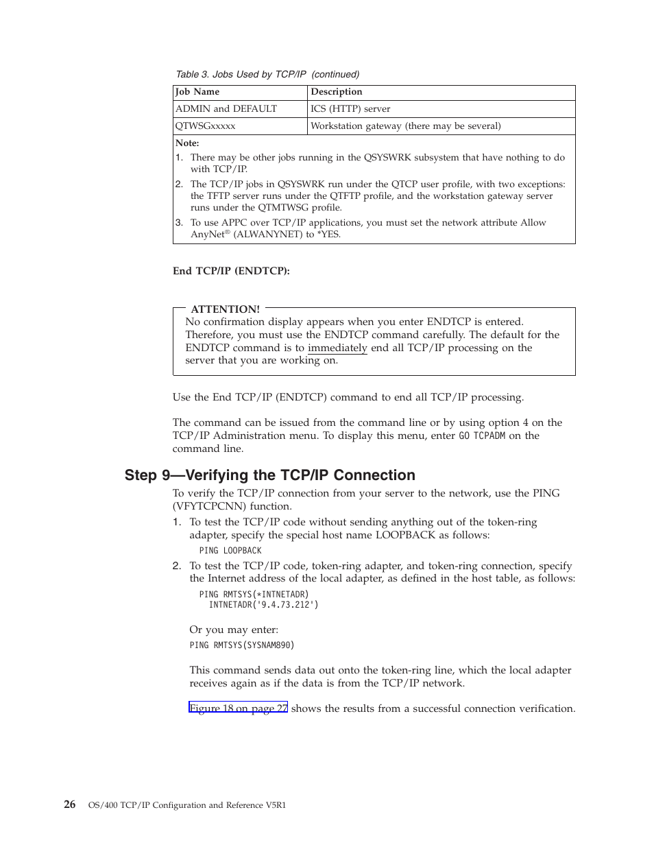 End tcp/ip (endtcp), Step 9—verifying the tcp/ip connection | IBM SC41-5420-04 User Manual | Page 40 / 116