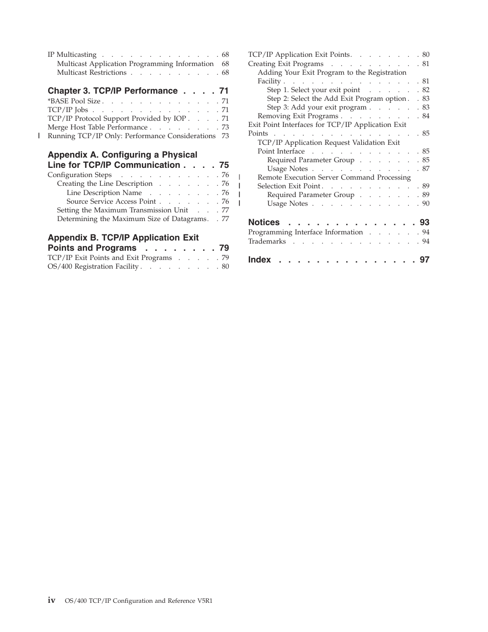 Chapter 3. tcp/ip performance, Notices, Index iv | IBM SC41-5420-04 User Manual | Page 6 / 116