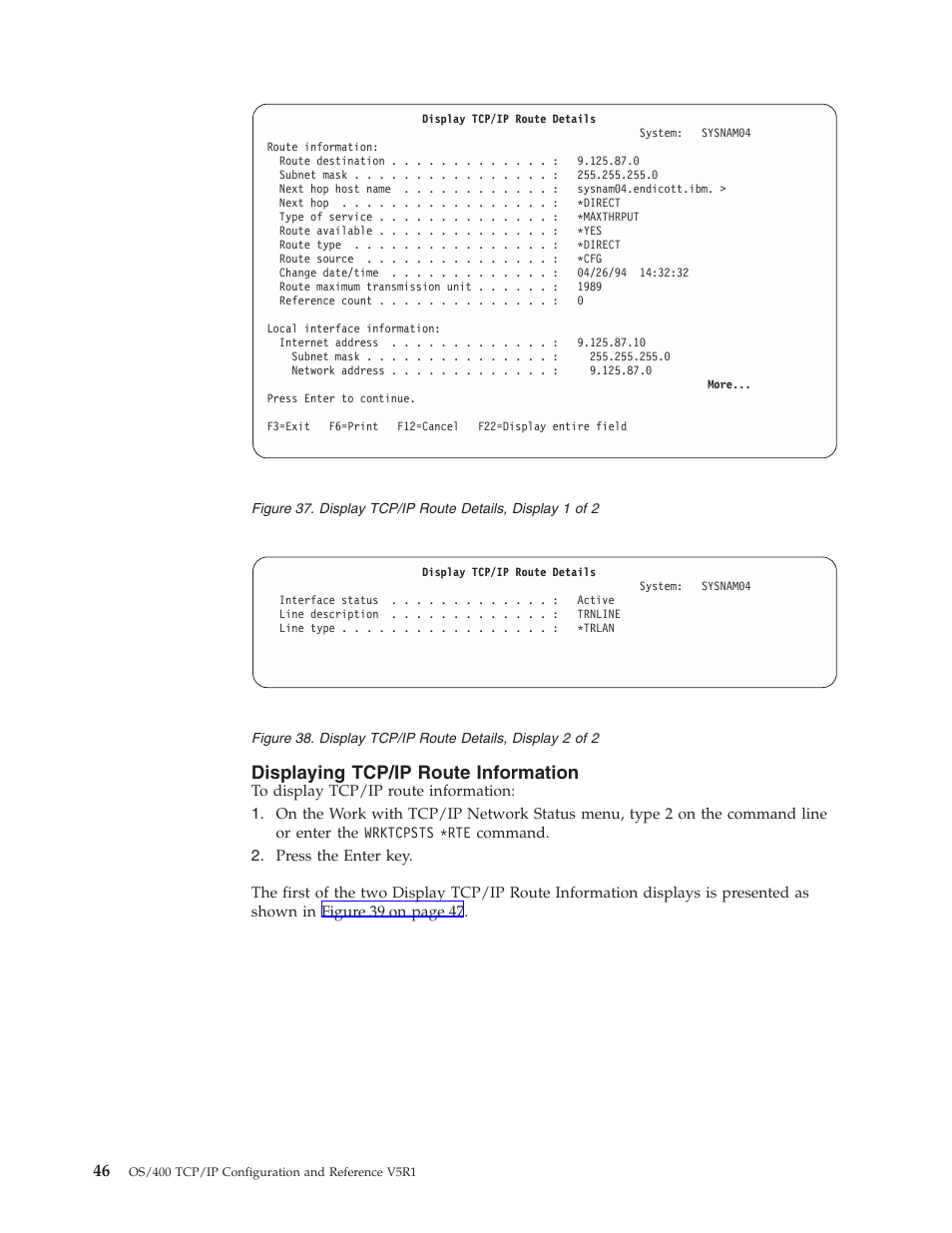 Displaying tcp/ip route information | IBM SC41-5420-04 User Manual | Page 60 / 116