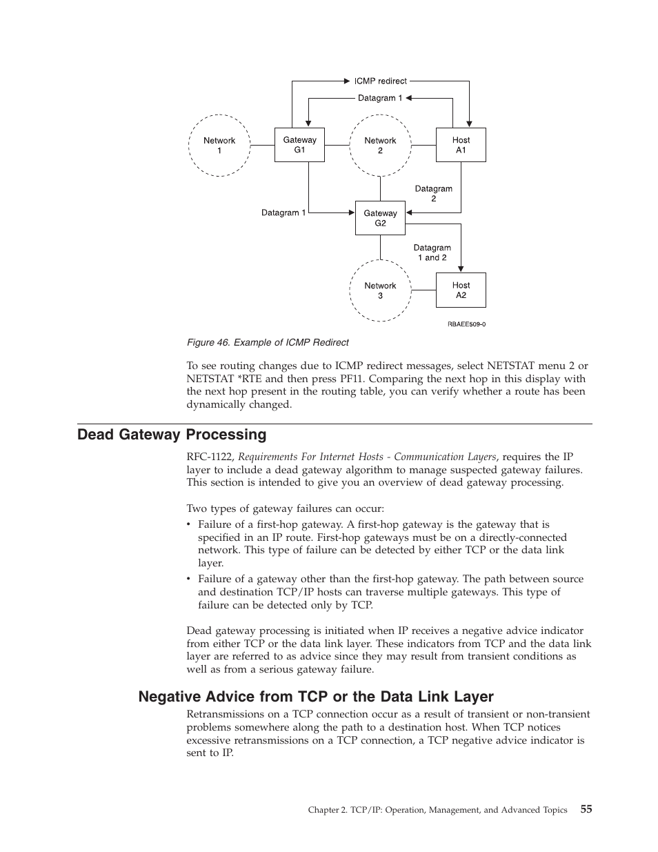 Dead gateway processing, Negative advice from tcp or the data link layer | IBM SC41-5420-04 User Manual | Page 69 / 116