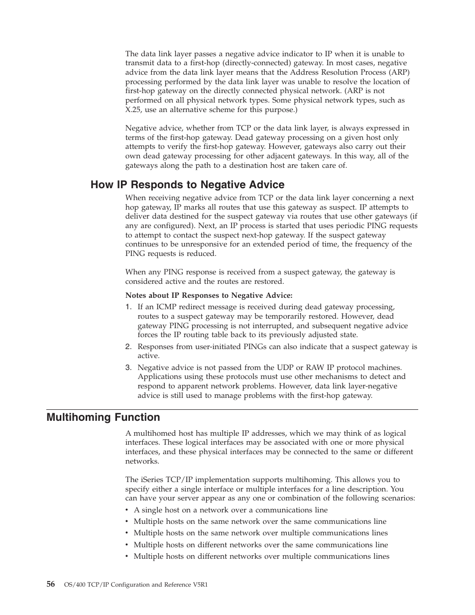 How ip responds to negative advice, Multihoming function | IBM SC41-5420-04 User Manual | Page 70 / 116