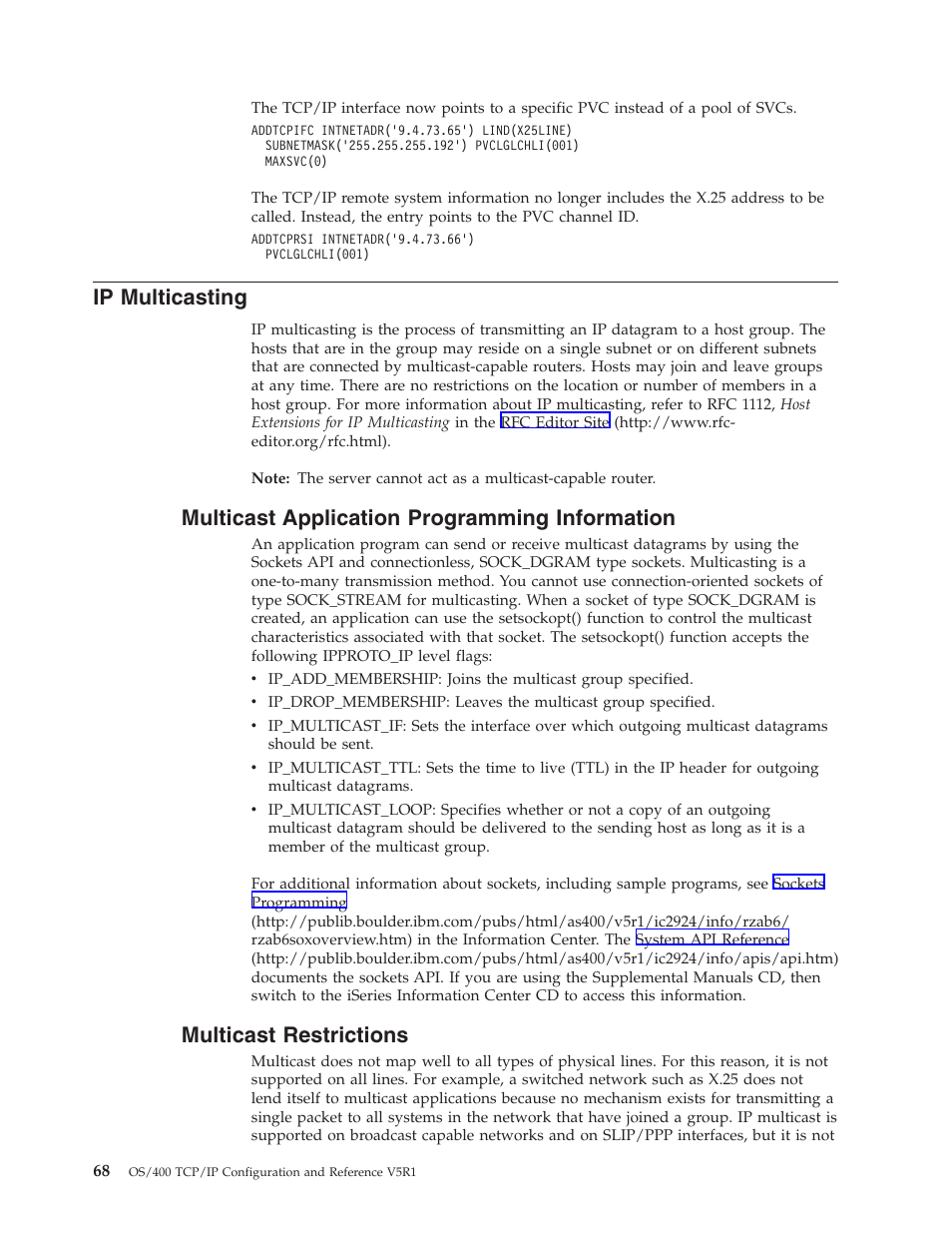 Ip multicasting, Multicast application programming information, Multicast restrictions | IBM SC41-5420-04 User Manual | Page 82 / 116