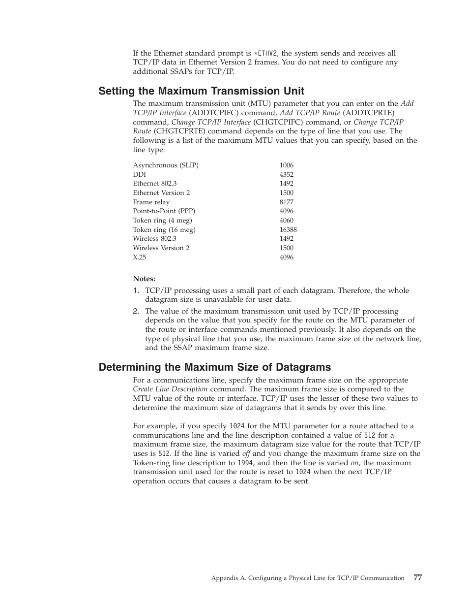 Setting the maximum transmission unit, Determining the maximum size of datagrams | IBM SC41-5420-04 User Manual | Page 91 / 116