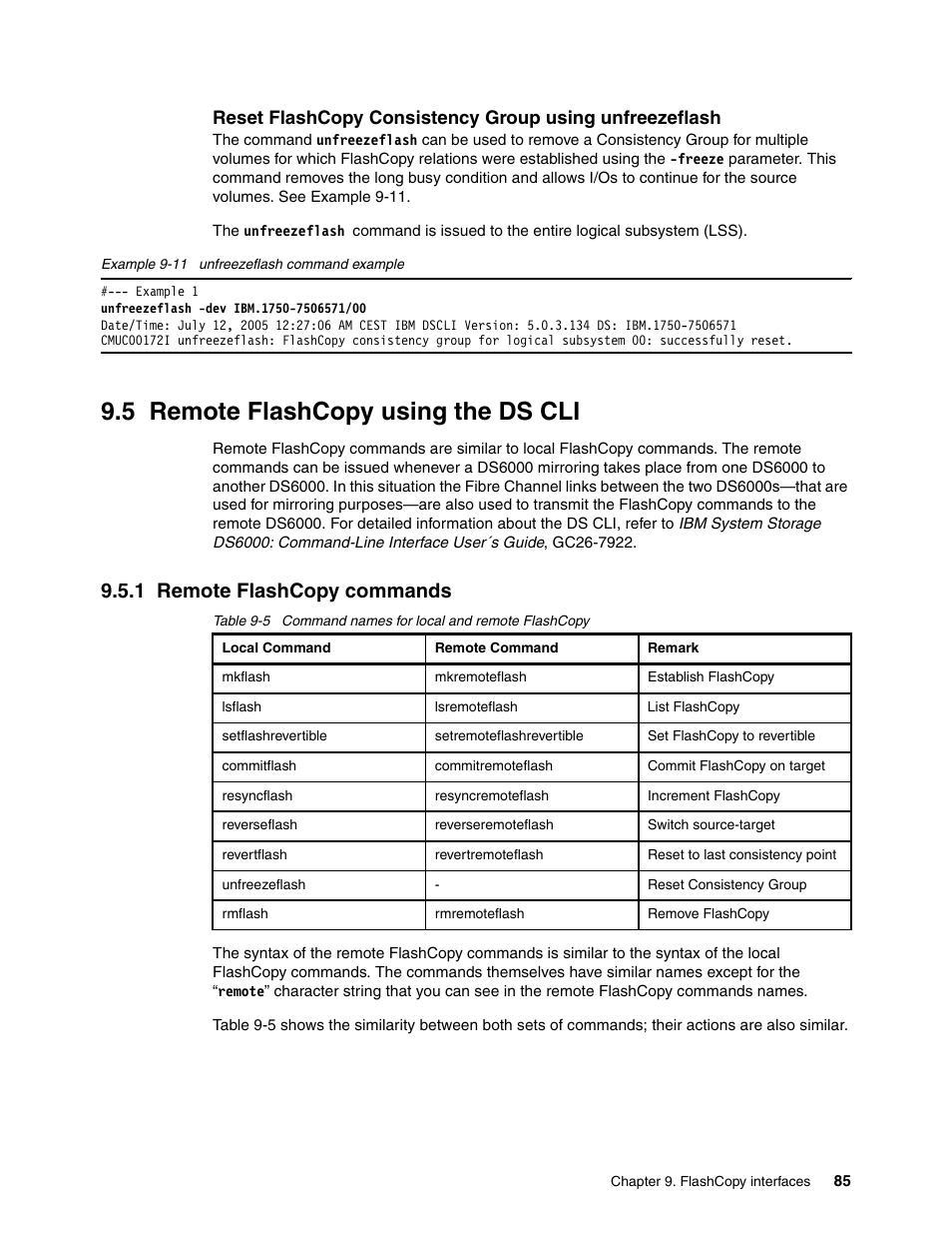 5 remote flashcopy using the ds cli, 1 remote flashcopy commands | IBM DS6000 User Manual | Page 109 / 578