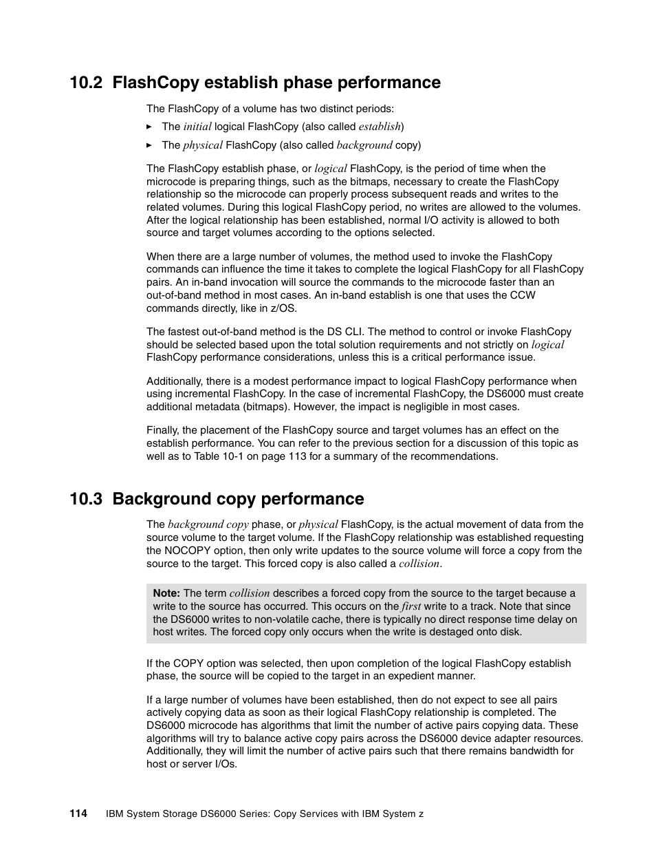 2 flashcopy establish phase performance, 3 background copy performance | IBM DS6000 User Manual | Page 138 / 578