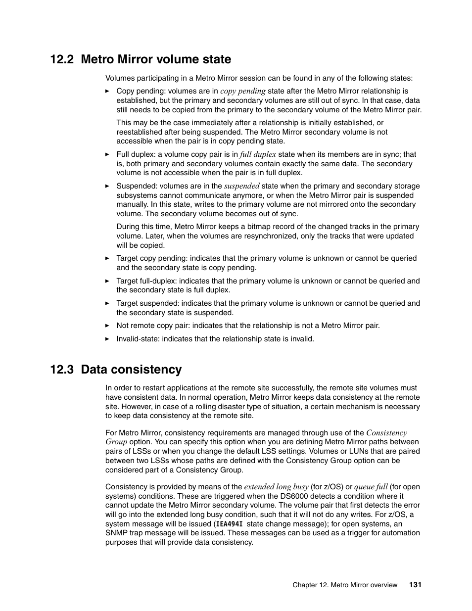 2 metro mirror volume state, 3 data consistency, 2 metro mirror volume state 12.3 data consistency | IBM DS6000 User Manual | Page 155 / 578