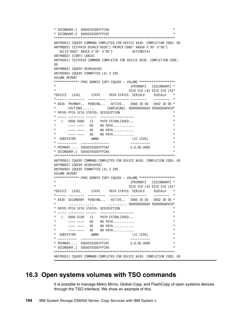 3 open systems volumes with tso commands | IBM DS6000 User Manual | Page 218 / 578
