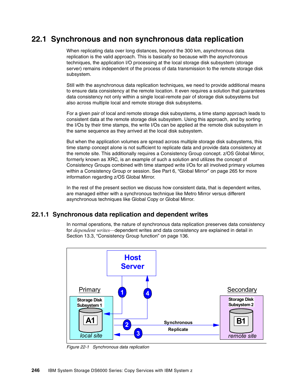 1 synchronous and non synchronous data replication, A1 b1, Server host | IBM DS6000 User Manual | Page 270 / 578