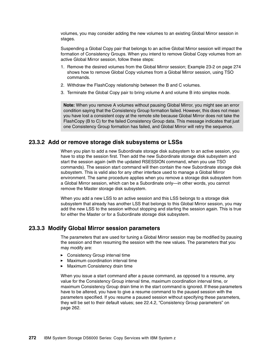 2 add or remove storage disk subsystems or lsss, 3 modify global mirror session parameters | IBM DS6000 User Manual | Page 296 / 578