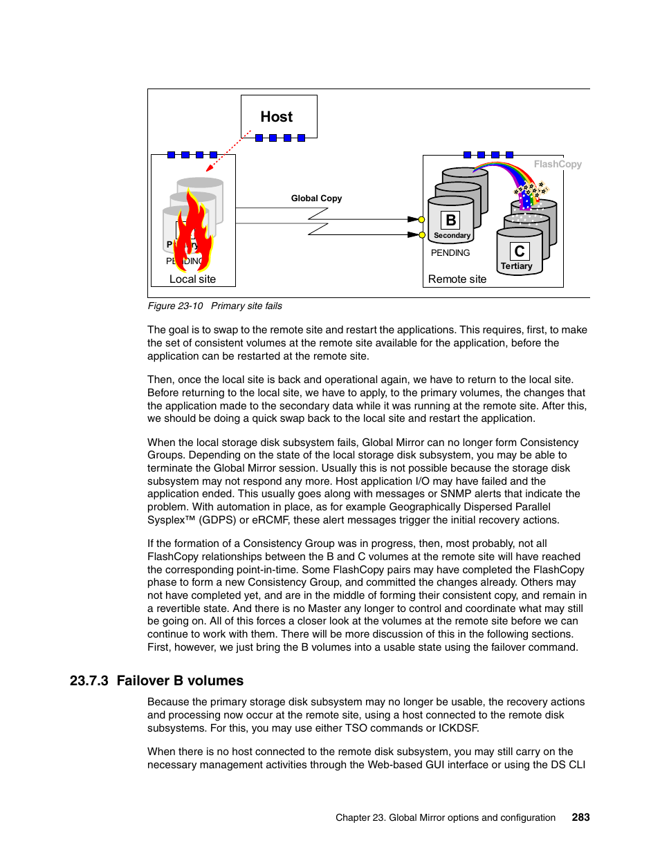 3 failover b volumes, Figure 23-10, Host | IBM DS6000 User Manual | Page 307 / 578