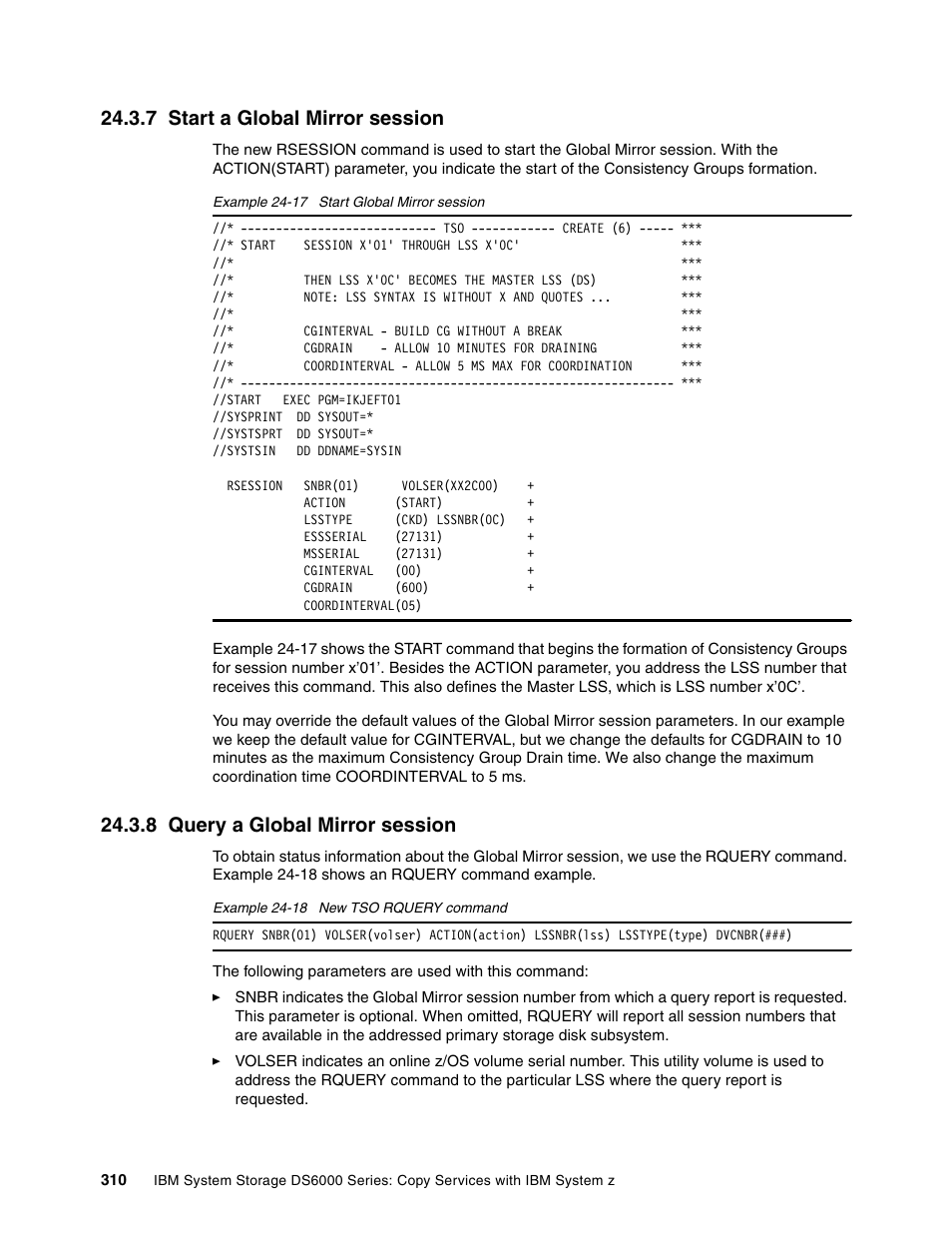 7 start a global mirror session, 8 query a global mirror session | IBM DS6000 User Manual | Page 334 / 578