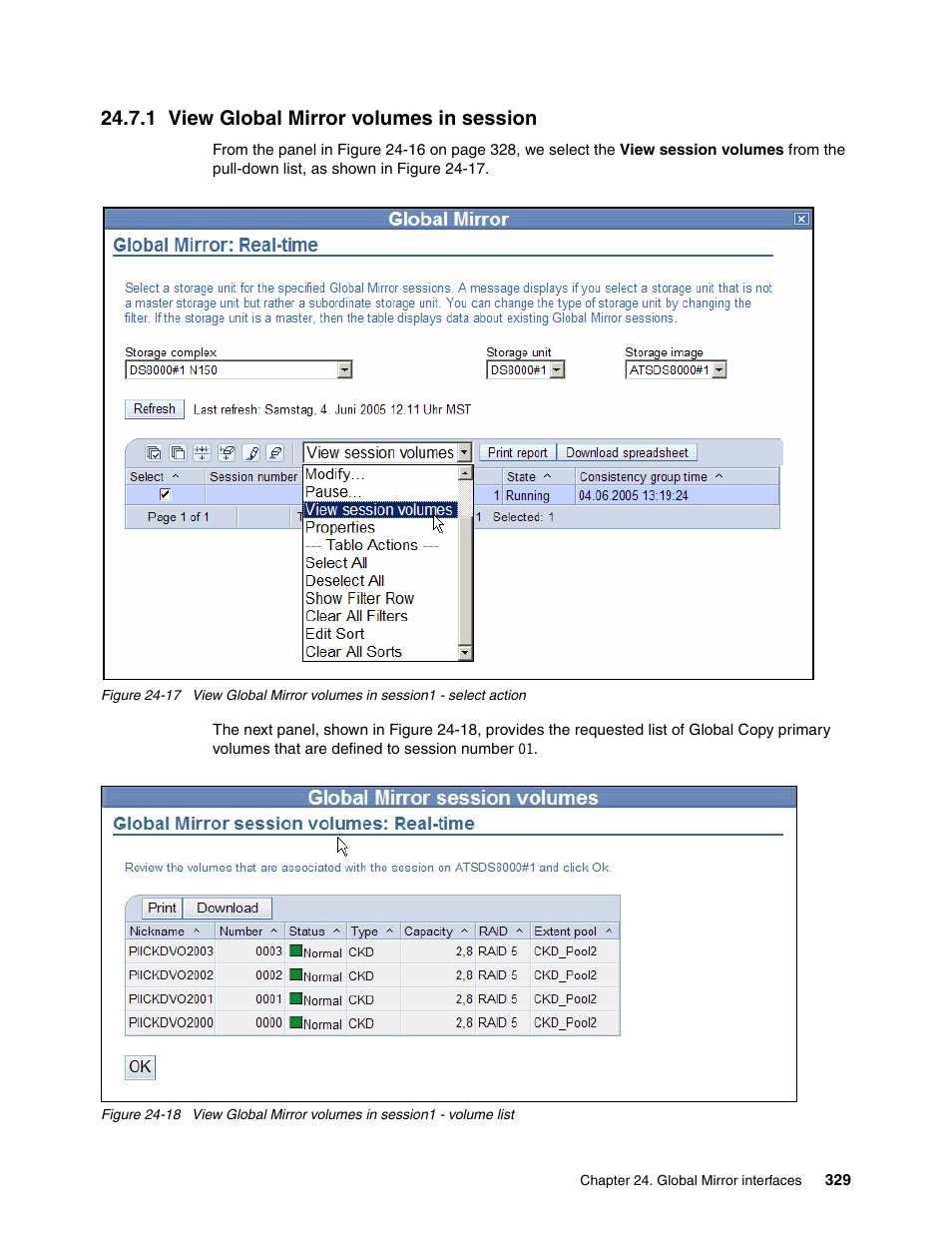 1 view global mirror volumes in session | IBM DS6000 User Manual | Page 353 / 578