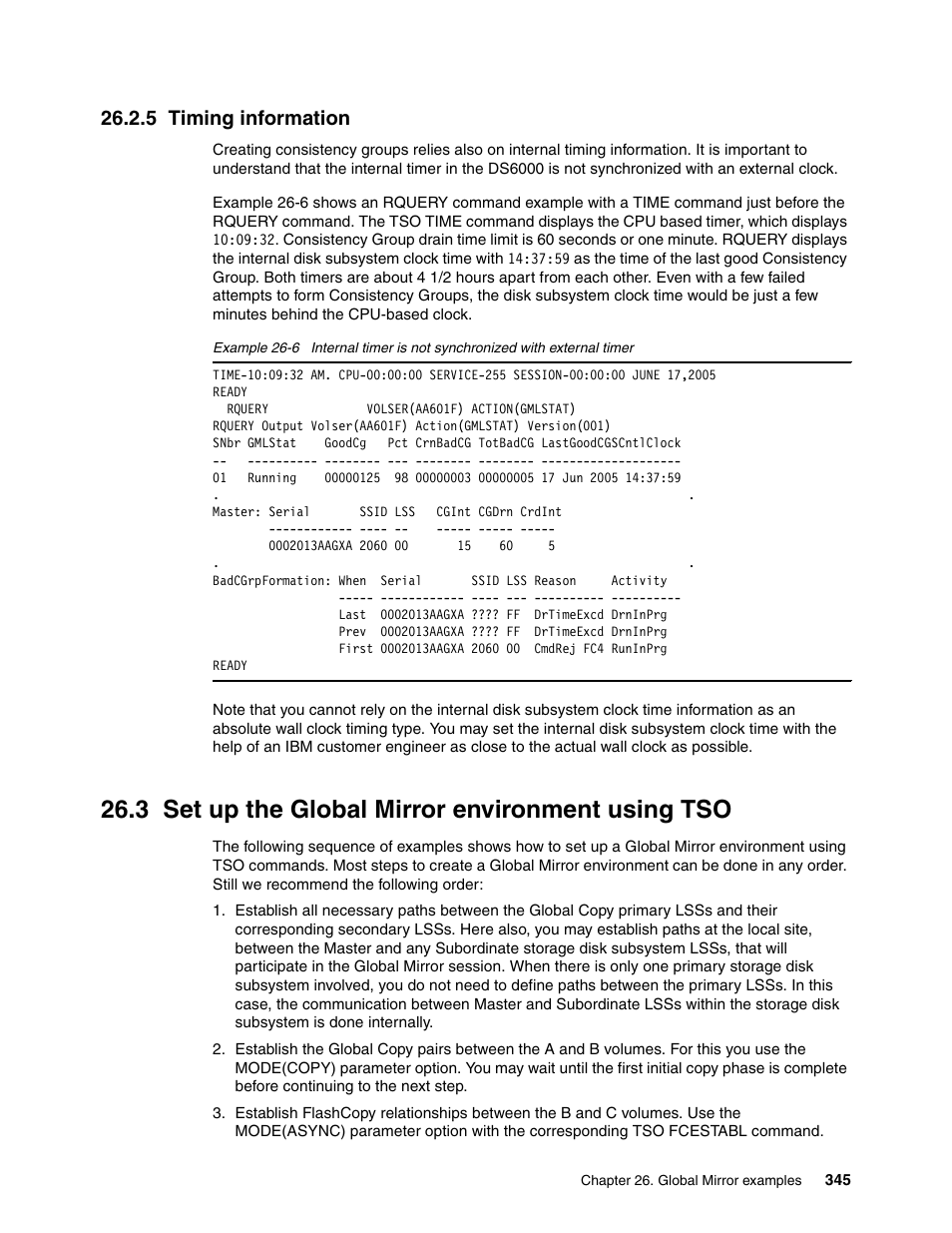 5 timing information, 3 set up the global mirror environment using tso | IBM DS6000 User Manual | Page 369 / 578