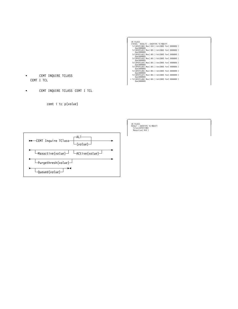 Cemt inquire tclass, Function, Description | Input, Sample screen, Displayed fields | IBM CICS Transaction Server for OS/390 SC33-1686-02 User Manual | Page 141 / 317
