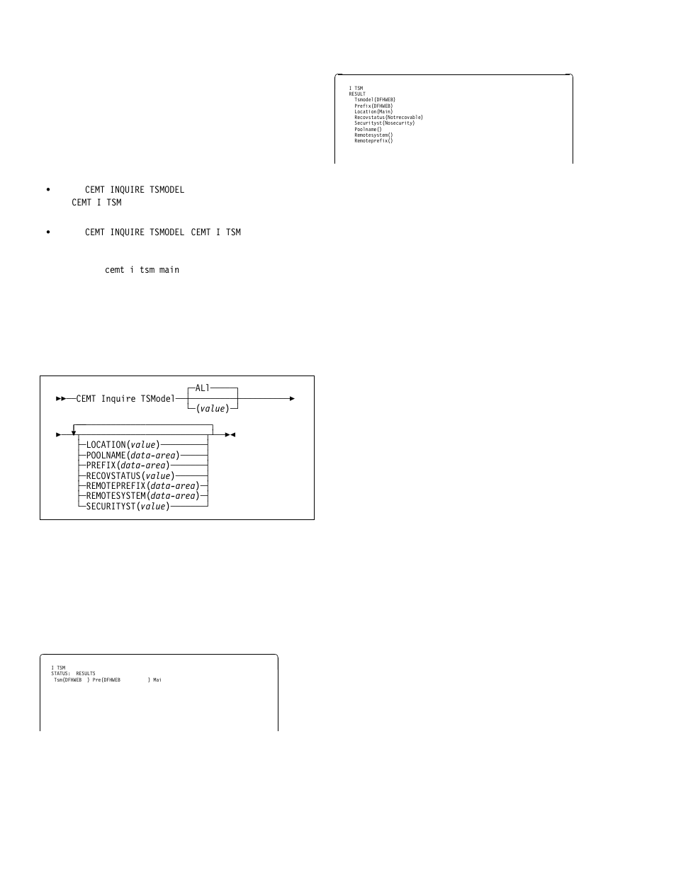 Cemt inquire tsmodel | IBM CICS Transaction Server for OS/390 SC33-1686-02 User Manual | Page 156 / 317