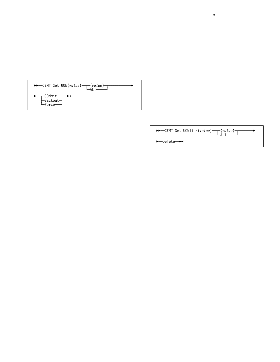 Cemt set uow, Cemt set uowlink | IBM CICS Transaction Server for OS/390 SC33-1686-02 User Manual | Page 227 / 317