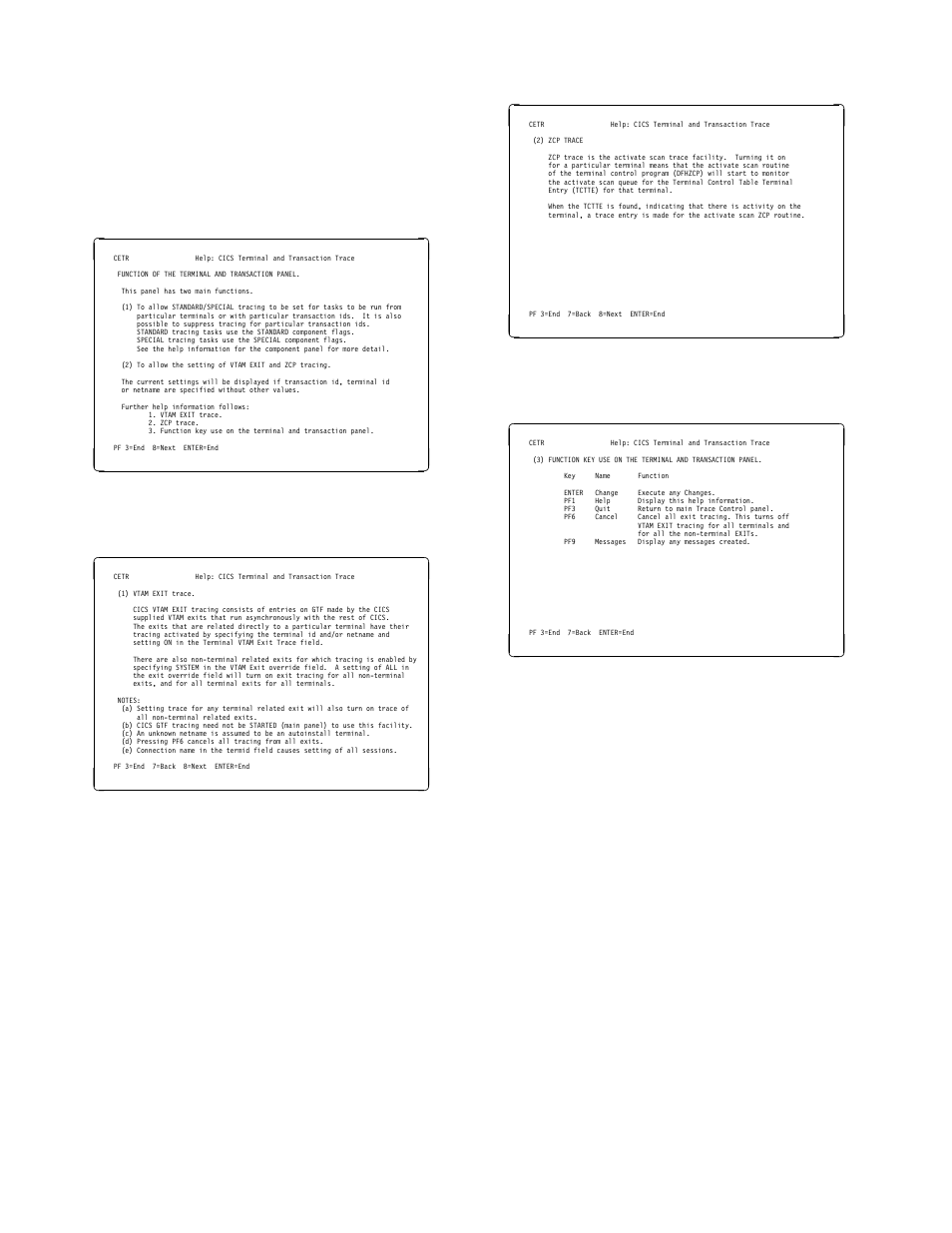 Help panels for terminal and transaction trace, Cetr—trace control | IBM CICS Transaction Server for OS/390 SC33-1686-02 User Manual | Page 243 / 317