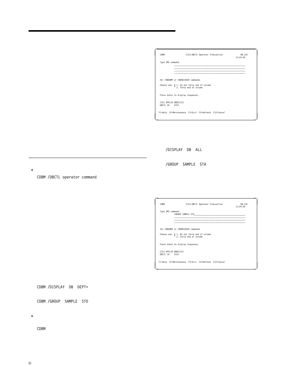 Chapter 5. cdbm—database control interface, Syntax, Cdbm–database control interface | IBM CICS Transaction Server for OS/390 SC33-1686-02 User Manual | Page 33 / 317