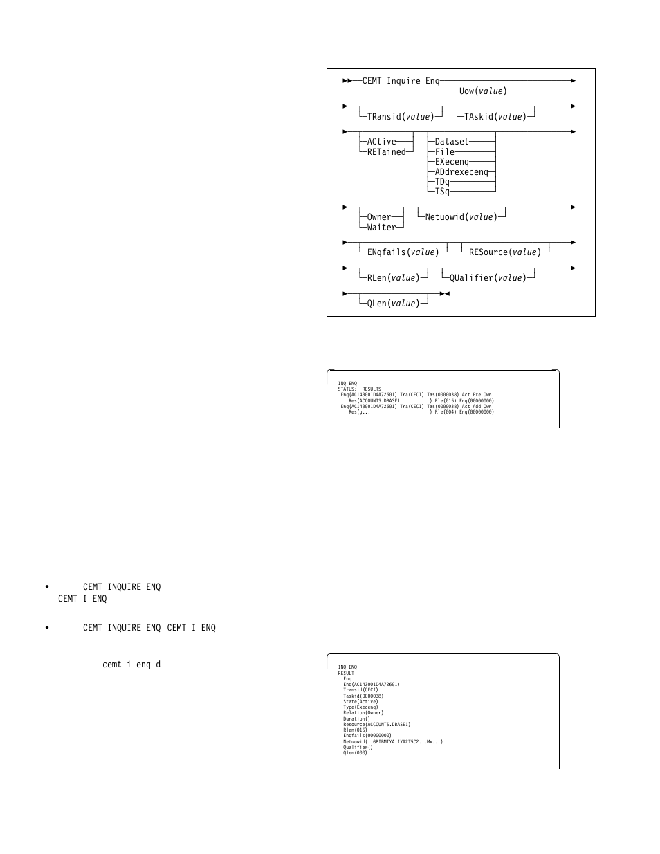 Cemt inquire enq | IBM CICS Transaction Server for OS/390 SC33-1686-02 User Manual | Page 98 / 317