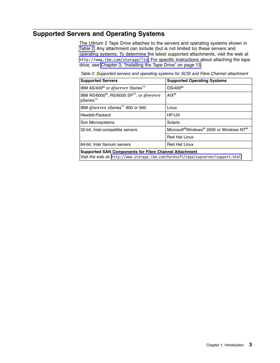 Supported servers and operating systems | IBM TotalStorage LTO Ultrium T400F User Manual | Page 15 / 136