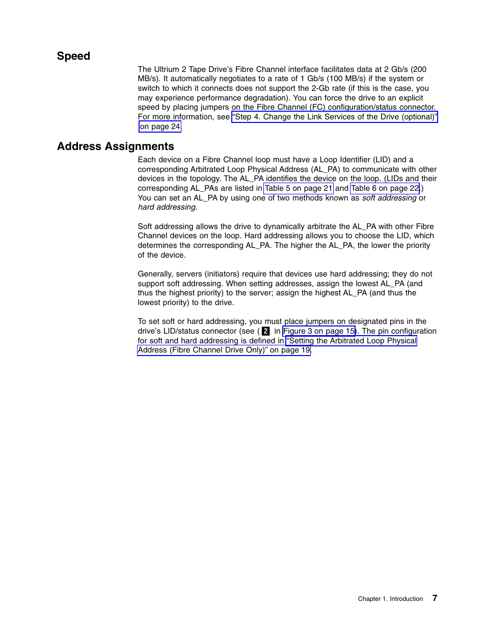 Speed, Address assignments | IBM TotalStorage LTO Ultrium T400F User Manual | Page 19 / 136