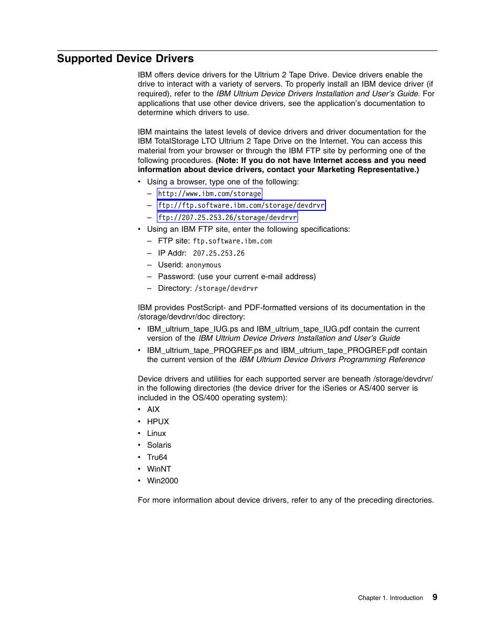 Supported device drivers | IBM TotalStorage LTO Ultrium T400F User Manual | Page 21 / 136