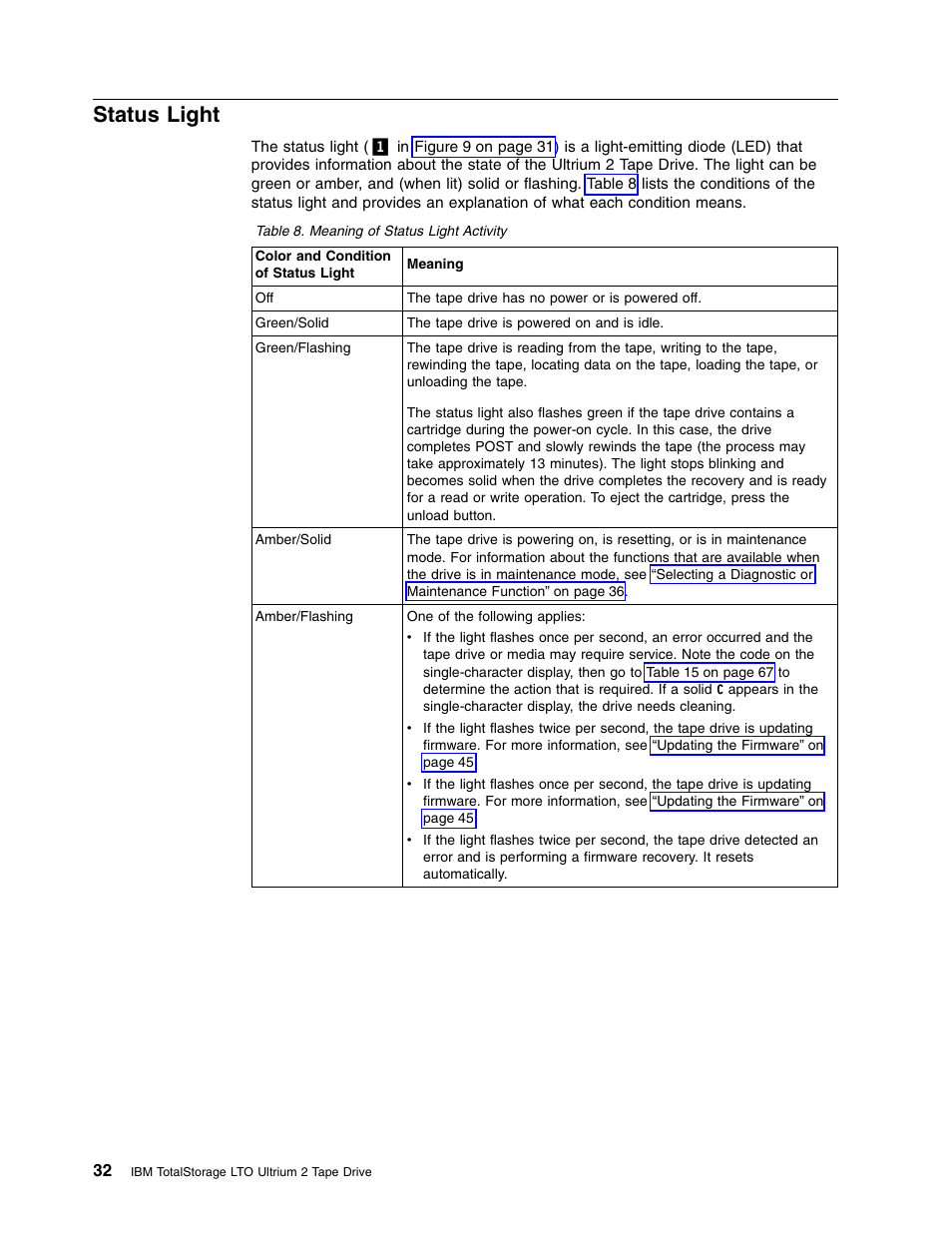 Status light | IBM TotalStorage LTO Ultrium T400F User Manual | Page 44 / 136