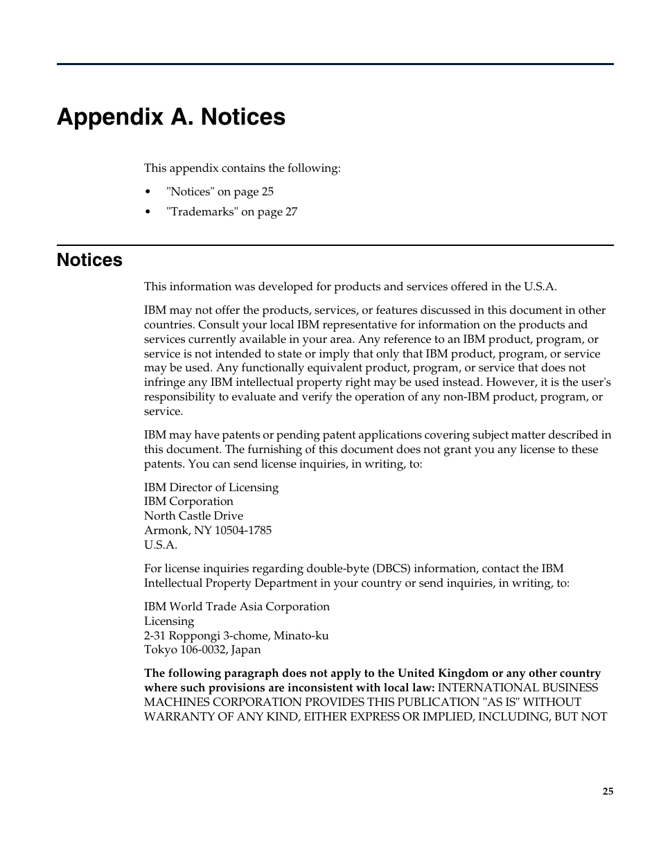 Appendix a. notices, Notices | IBM Netcool/OMNIbus Probe for Nortel CNM User Manual | Page 31 / 34