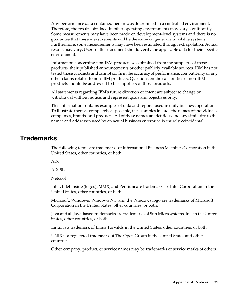 Trademarks | IBM Netcool/OMNIbus Probe for Nortel CNM User Manual | Page 33 / 34