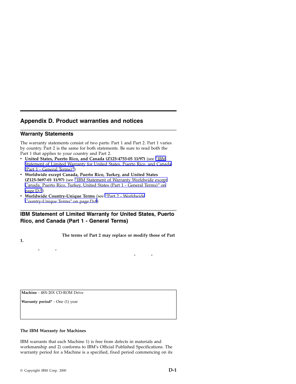 Appendix d. product warranties and notices, Warranty statements | IBM 71P7279 User Manual | Page 109 / 128