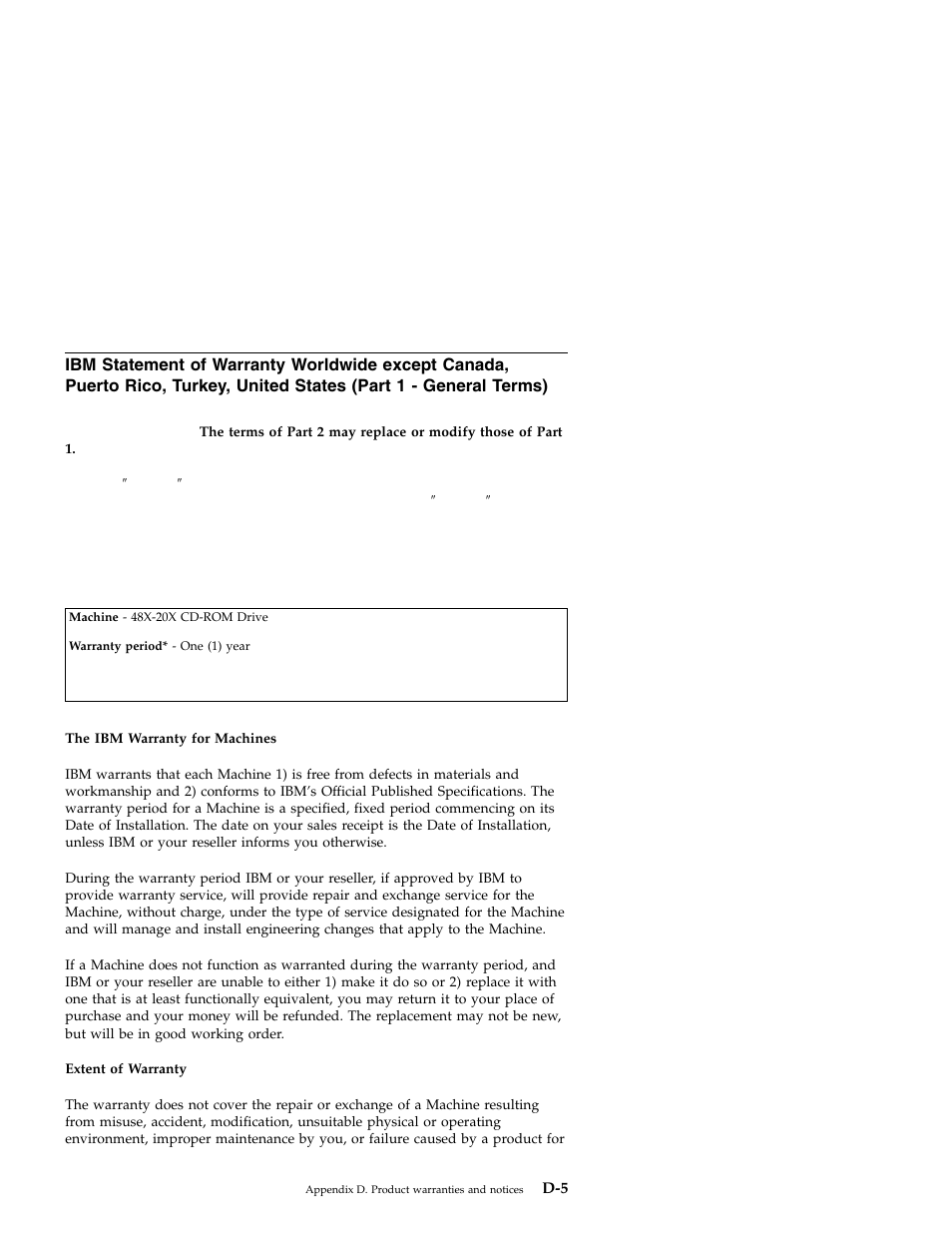 Ibm statement of warranty worldwide except | IBM 71P7279 User Manual | Page 113 / 128